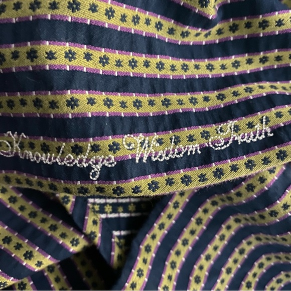 Robert Graham Shirt Mens Small Blue White Striped Tailored Fit Floral Flip Cuff - Picture 10 of 11